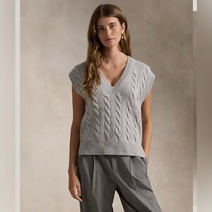POLO Ralph Lauren Women’s Cable Wool Cashmere V Neck Sweater Vest Sz S Grey